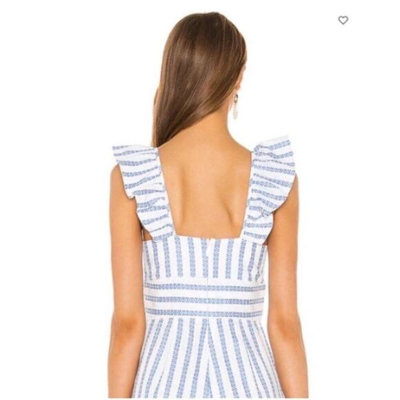 BCBGeneration Blue White Striped Ruffled Sleeve Jumpsuit in Sky Blue - Picture 4 of 8